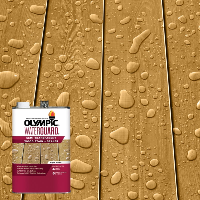 Olympic WaterGuard 1 gal. Maple Brown Semi-Transparent Wood Stain and Sealer - Image 1